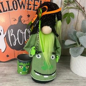 Halloween Gnome Frankenstein Handmade Faux Fur Green Owl Home Decor Tiered Tray
